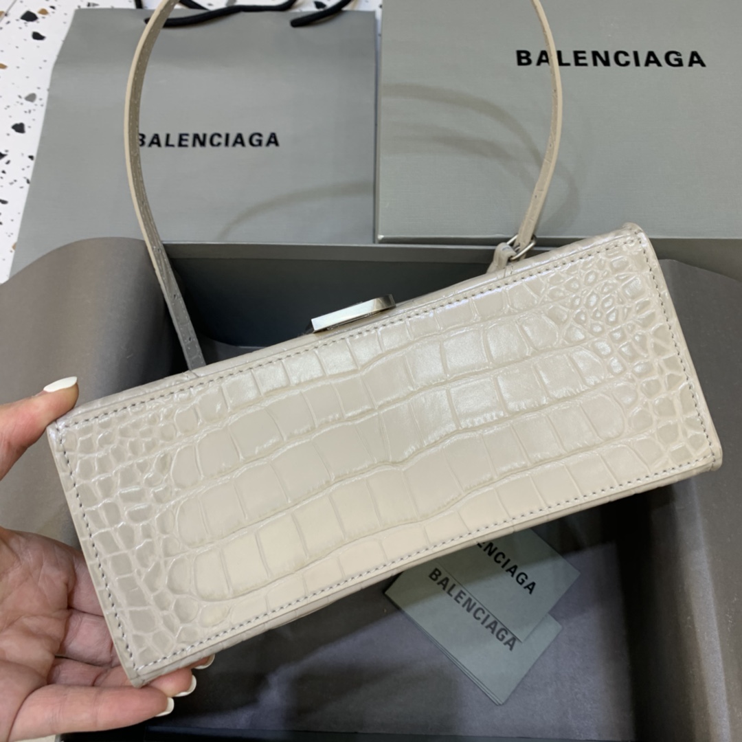 Balenciaga Hourglass Small Handbag Crocodile Embossed Shoulder Bag Light Gray